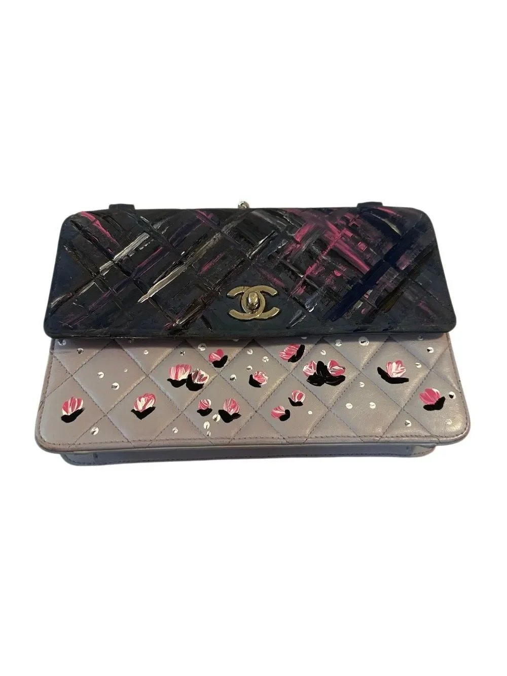 Chanel Two-Tone Quilted Shoulder Bag with Floral Paint Details